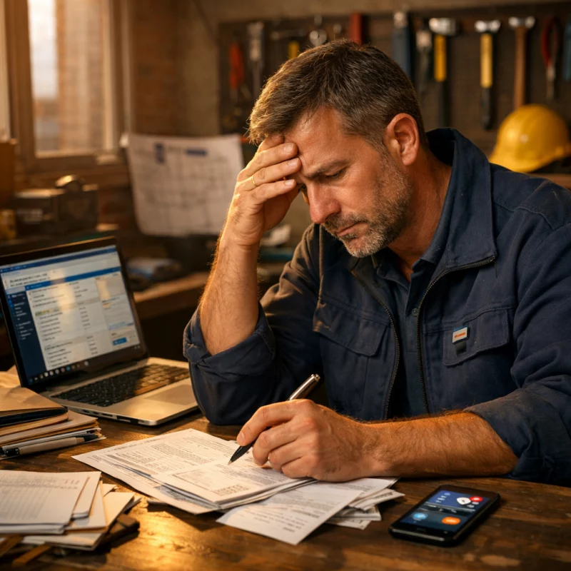 Unternehmer bringt Wäschekorb voller Belege zum Steuerberater